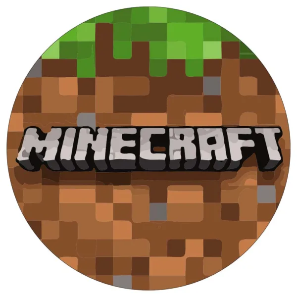 Minecraft rundt kageprint / sukkerprint - 19 cm.