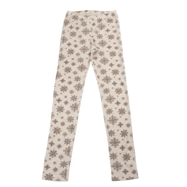 Leggings i beige med print af snefug I 100% merinould Beige 2XL