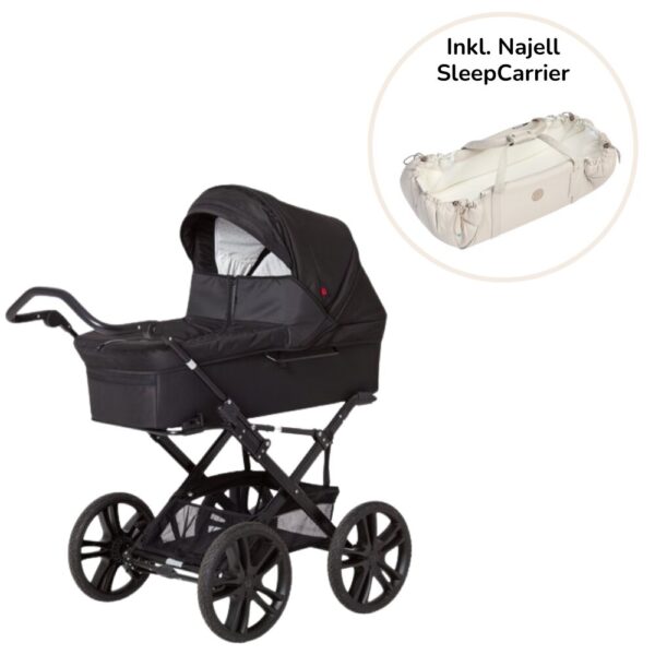 North barnevogn - black inkl. Najell Sleepcarrier X - oat beige