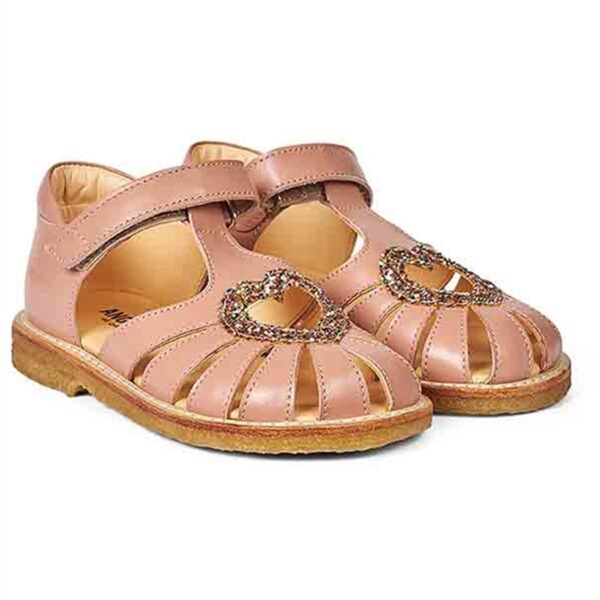 Angulus Hjerte Sandal M. Velcrolukning Mørk Peach/Multi Glitter - Str. 32  32