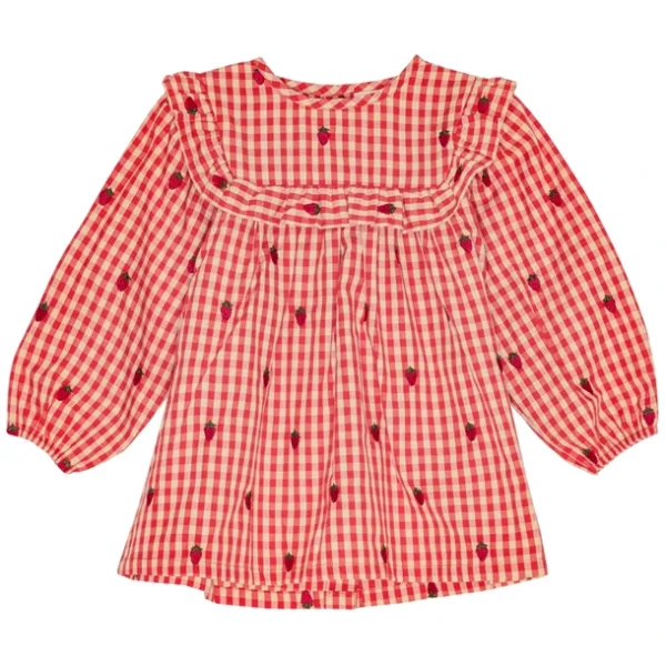 Flöss Kjole Molly - Langærmet - Berry Gingham - Jordbær