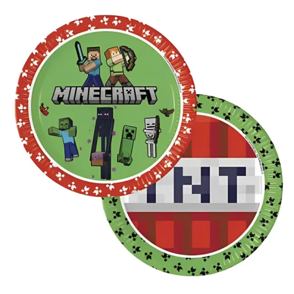 Minecraft paptallerkner 23 cm - 8 stk.