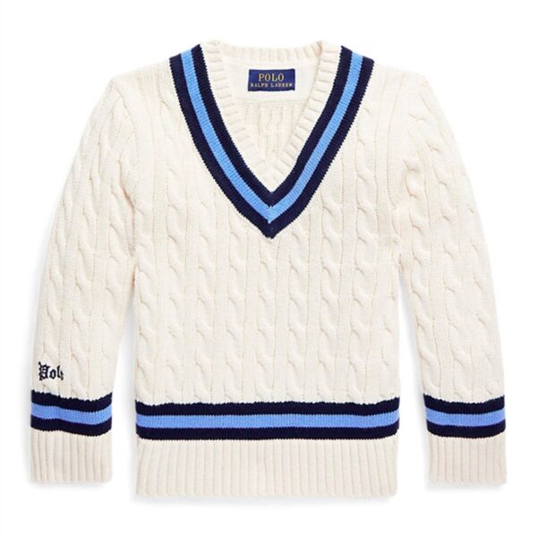 Polo Ralph Lauren Cricket Striktrøje Cream White/Navy Stripes - Str. L/14-16 år  L/14-16 år